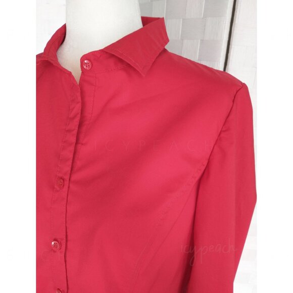George Button Down Shirt Medium Red Top Classic Lagenlook Preppy Coastal Grandma - Picture 11 of 14